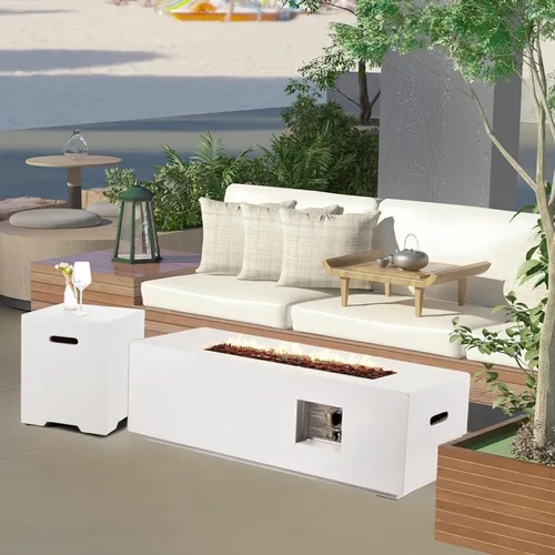 Miniatura 32 de ECOTOUGE Mesa de cubierta de tanque de propano, 15.5 pulgadas para mesa de fuego, mesa oculta cilíndrica para exteriores para fogata de gas