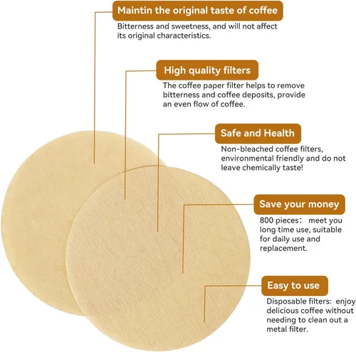 Miniatura 2 de Paquetes de repuesto de filtros de papel Laicky 800 unidades Papel de filtro de café sin blanquear Filtros de papel de café redondos para cafeteras