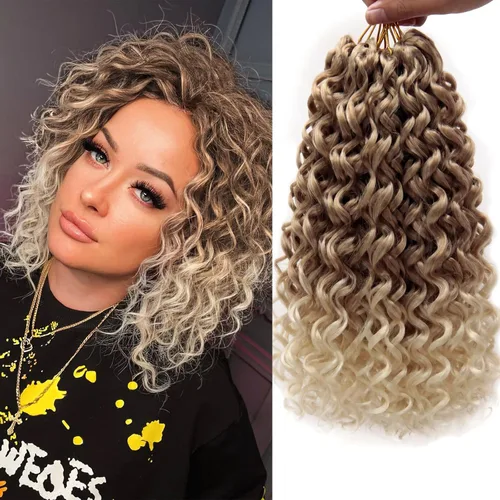 Miniatura 48 de QRHSUKA - Mechones rizados con ganchillo GoGo, cabello ondulado con ganchillo de agua para mujeres, sintético gris, trenzado bohemio, trenza de onda