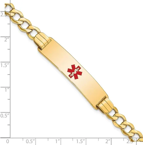 Miniatura 4 de Pulsera de oro amarillo de 14 quilates con esmalte rojo médico de 0232in para identificación de 70in