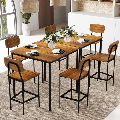 Miniatura 9 de GOFLAME Juego de mesa de comedor de 5 piezas para espacios pequeños, mesa de cocina y sillas para 4 personas con marco de acero, juego de mesa