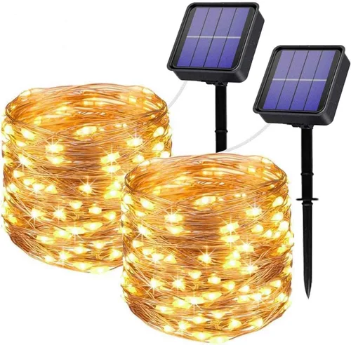 Miniatura 9 de Paquete de 2 luces de hadas que funcionan con energía solar, 39 pies, 100 luces LED de alambre plateado, impermeables, mini luciérnagas