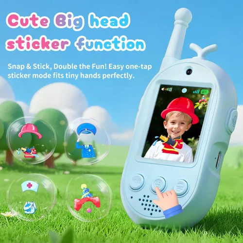 Miniatura 5 de Walkie Talkies de video mejorados para niños, paquete de 2 unidades recargables de voz/videollamadas para niños, juguetes para interiores, Azul/Azul