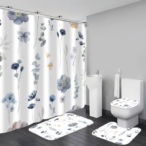 Miniatura 7 de DDQQ Juego de 4 cortinas de ducha sexy para mujer, con lazo de perlas, juego de decoración de baño de flores rojas a la moda, juego de cortinas