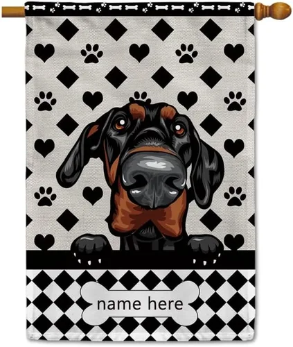 Miniatura 44 de Bandera personalizada de jardín para perro, lindo perro salchicha salchicha, lunares, búfalo, bandera a cuadros para decoración del hogar al aire