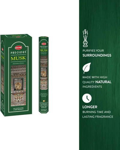 Miniatura 3 de HEM Precious Musk - Varillas de incienso (120 varillas, 6 cajas en el interior) - 9 pulgadas de largo, disipan la negatividad, inducen un sueño
