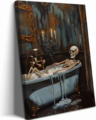 Miniatura 11 de Obras de arte en lienzo de fantasmas de Halloween para baño, decoración de pared con fantasmas de terror y lindo gato negro en la bañera, pinturas