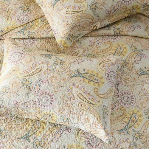 Miniatura 5 de ENASAL - Juego de colcha de algodón, juego de cubrecama reversible Comforter, colcha con estampado floral de cachemira (Amarillo, tamaño King)