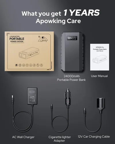 Miniatura 9 de Apowking Banco de Energía con Toma de CA, 65W Banco de Batería Portátil para Laptop Carga Rápida, 88.8Wh/24000mah Estación de Energía para Camping