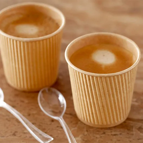 Miniatura 6 de Restaurantware 500 vasos desechables de papel kraft ondulado con aislamiento, de 3.5 onzas, con diseño de borde enrollado, tapas vendidas por