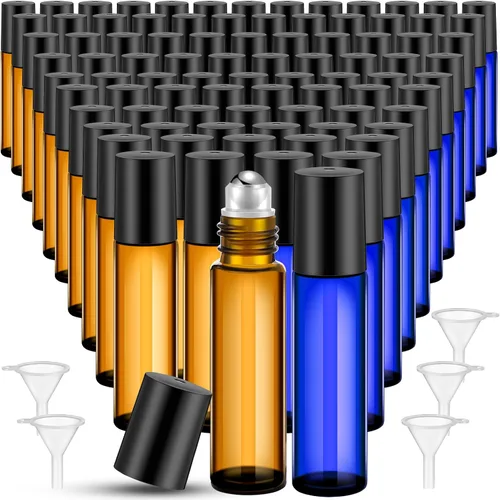 Miniatura 13 de Sumind 150 piezas de botellas de rodillo de aceite esencial de 10 ml de vidrio vacías con bolas de acero inoxidable a prueba de fugas con 5 embudos