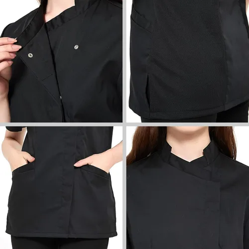 Miniatura 5 de TOPTIE Chaqueta de chef de manga corta para mujer