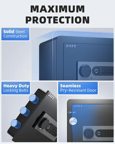 Miniatura 4 de DAYI Caja de seguridad biométrica de huellas dactilares, caja fuerte para el hogar de 0.8 pies cúbicos con bolsa ignífuga, panel táctil digital