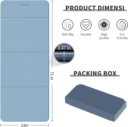 Miniatura 3 de Estera de Yoga de 7 Pliegues 177.8x61 cm - 1.27 cm de Grosor Estera de Ejercicio Plegable, Compacta Antideslizante de TPE para Viaje, Azul-gris+azul