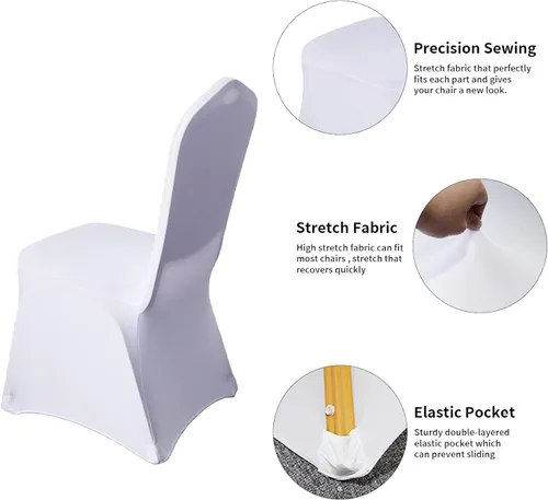 Miniatura 2 de 10 piezas blancas lavables extraíbles universales para bodas, fiestas, comedor, banquetes, poliéster spandex elásticas fundas para sillas