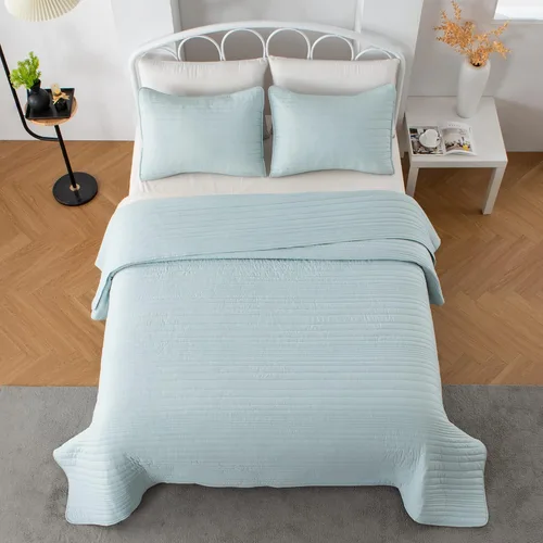 Miniatura 7 de Market & Place Juego de edredón tamaño Twin azul aguamarina Colcha de microfibra ultrasuave y liviana Colcha Twin de 2 piezas para todas
