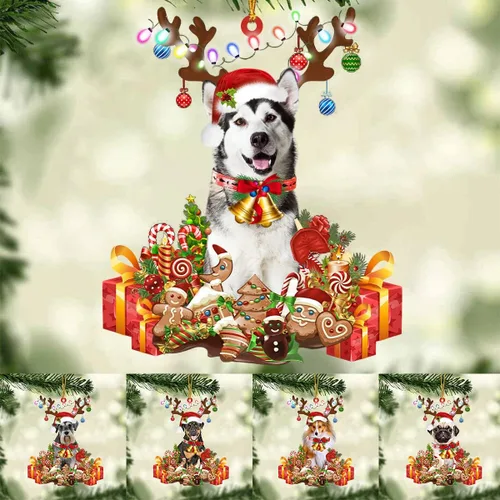 Miniatura 2 de Nazenti Adorno de Navidad personalizado de reno de Alaskan Malamute – Adorno de perro personalizado para amantes de las mascotas, acrílico plano