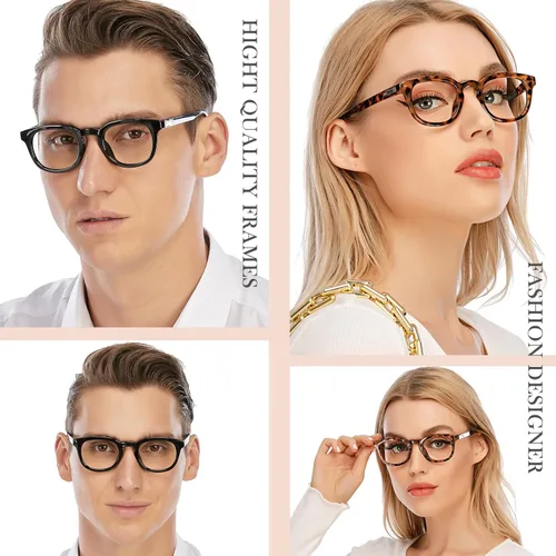 Miniatura 2 de AQWANO Retro Round Designer Reading Glasses Women Men, Classic Computer Blue Light Block Readers Glasses with Spring Hinge