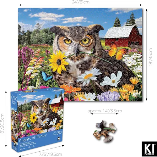 Miniatura 5 de Karen Burke - Rompecabezas de 550 piezas para adultos, fiesta de flores de búho, 24 x 18 pulgadas, rompecabezas de pájaro caprichoso de KI Puzzles
