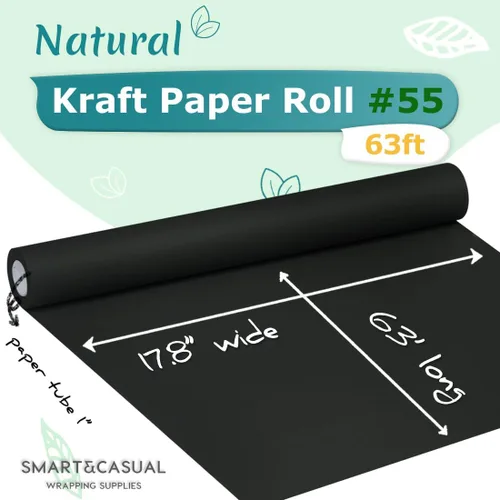 Miniatura 2 de SMART&CASUAL Papel de regalo negro de 17.8 x 760 pulgadas (63 pies) de papel kraft para regalo, tablón de anuncios, ramos, flores, niños, embalaje