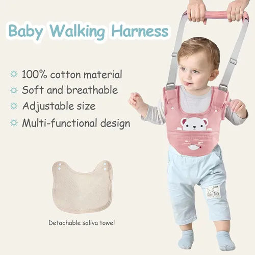 Miniatura 6 de Arnés de mano para caminar para bebé, cinturón ajustable para niños pequeños, arnés para caminar de pie y caminar, ayudante de aprendizaje con Rosa