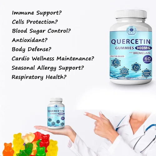Miniatura 3 de Gomitas de quercetina – Quercetina con bromelina Vitamina C + Zinc Vitamina D3 – Quercetina Masticable 900mg Suplementos – Quercetina para niños