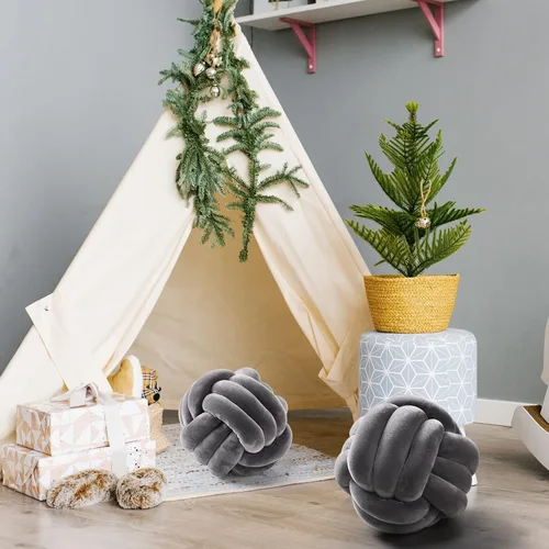 Miniatura 3 de Namalu 2 piezas de almohadas de bola de nudo, almohadas de felpa redondas estéticas, almohadas de cojín suaves para aliviar el estrés, lindas Gris