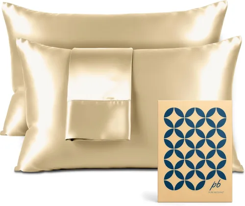 Miniatura 17 de Pure Bedding Sábanas de satén individuales [3 piezas, plateadas] Juego de sábanas sedosas de lujo para hotel, juego de sábanas de microfibra extra