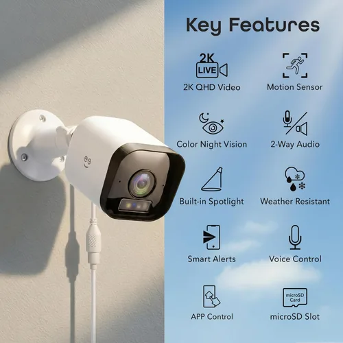 Miniatura 2 de Geeni Hawk 3 - Cámara de seguridad inteligente para exteriores de 4 MP - Cámara de vigilancia WiFi Ultra HD 2K con visión nocturna a color, alcance