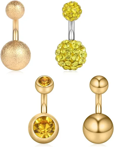 Miniatura 22 de Ruifan 14G 0.236 in 1/4 pulgadas 316L Acero quirúrgico cristal ferido CZ corto ombligo aretes de ombligo anillos de botón 4-6 piezas