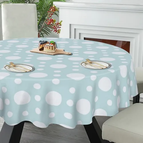 Miniatura 5 de Minimalist Green Round Tablecloth White Dots Table Cloth Decor Washable Table Cover with Wrinkle Resistant for Home Kitchen Dining Room Picnic