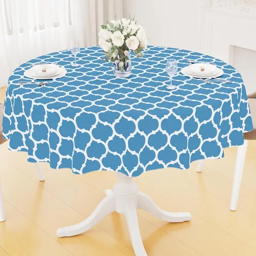 Miniatura 44 de Smiry Mantel redondo de plástico para mesa, mantel de vinilo impermeable con parte trasera de franela para mesas redondas, lavable y a prueba