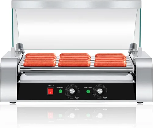 Miniatura 8 de SYBO Rodillo para Perros Calientes - Capacidad de 18, Rodillos de Acero Inoxidable Antiadherentes, Cubierta de Vidrio Desmontable, 1000 Vatios