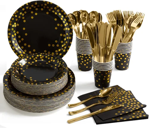 Miniatura 8 de HOMIX 350 platos y servilletas de oro rosa para fiestas, sirve 50 platos de papel desechables, servilletas, vasos, cubiertos para decoraciones