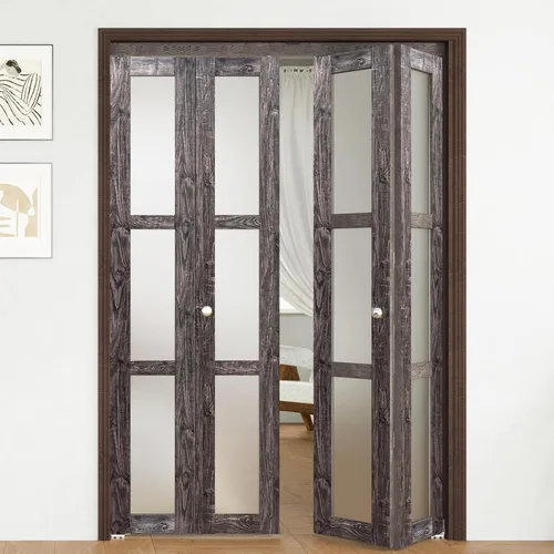Miniatura 10 de BARNER HOME Puerta plegable, puerta de armario de cristal transparente de 3 lites, para apertura de 48 x 80 pulgadas, puertas plegables con kits