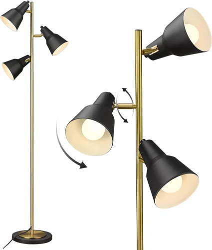 Miniatura 8 de ELYONA Lámpara de pie con árbol dorado con 3 luces giratorias ajustables, luces de pie industriales de poste alto de metal con 3 bombillas LED