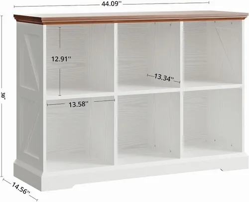 Miniatura 2 de IRONCK Organizador de almacenamiento de 6 cubos, estante de madera con almacenamiento, estantería de granja para dormitorio, sala de estar y oficina