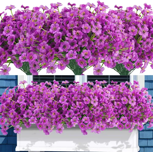Miniatura 14 de Uieke 24 flores artificiales de otoño para exteriores, resistentes a los rayos UV, plantas de otoño sintéticas, arbustos que no se decoloran, Naranja