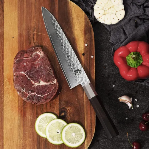 Miniatura 5 de SAMCOOK - Cuchillo de chef japonés – Cuchillo de cocina profesional de 8 pulgadas con acabado martillado de Damasco, cuchillo de cocina de acero