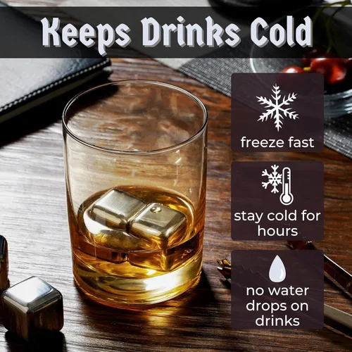 Miniatura 3 de Juego de regalos de piedras de whisky con inicial para hombres y mujeres, 4 piezas de rocas de whisky de acero inoxidable con bolsa y pinzas, cubos T