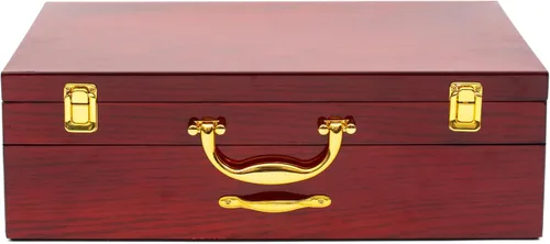 Caja de almacenamiento de cubiertos con cajón, para juegos de hasta 75 piezas, estuche de alto brillo con tapa y asas chapadas en oro, baúl estilo