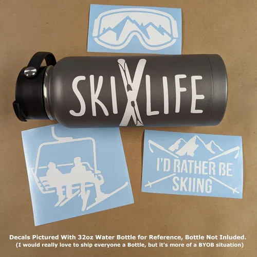 Miniatura 2 de Paquete de 4 calcomanías de esquí: Ski Life, I'd Rather Be Skiing, gafas, telesilla (blanco, grande ~ 5 pulgadas)