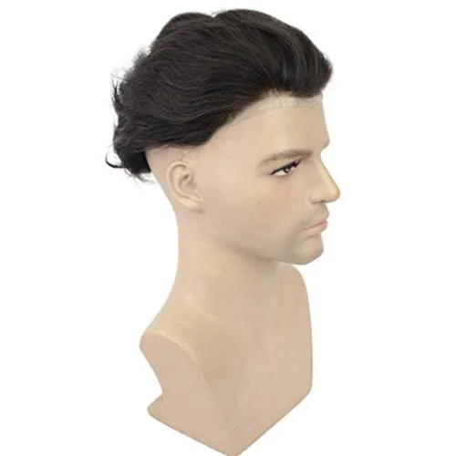 Miniatura 2 de Toupee para hombres, cabello humano para hombre, piezas de cabello de 0.002 in, piel suave y fina, un solo nudo, natural, ondulado, sistema