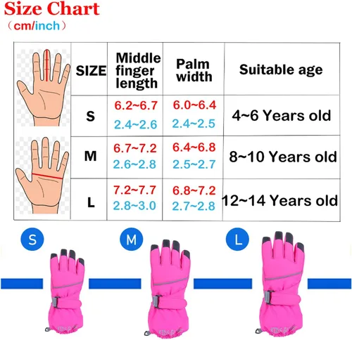 Miniatura 7 de Guantes de esquí para niños, impermeables, cálidos, para clima frío, resistentes al viento, antideslizantes, para snowboard y nieve (4-14 años)