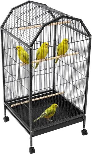 Jaula grande para pájaros, jaulas movibles para pájaros con ruedas de 5 puertas, aviario panorámico para interiores con soporte de 17.9 x 17.9 x