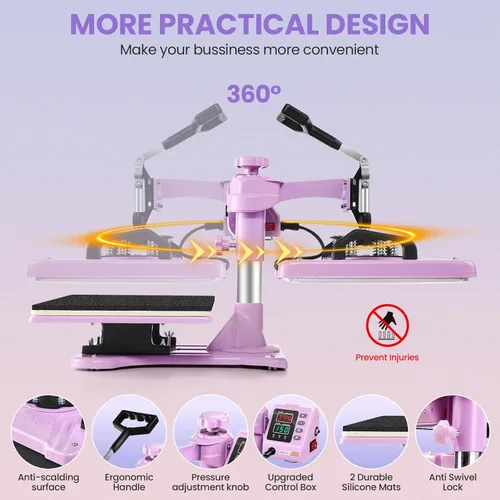 Miniatura 3 de AKEYDIY Prensa de calor, máquina de prensa de camisetas 5 en 1 de 15 x 12 pulgadas, máquina de transferencia de calor industrial digital de 360°