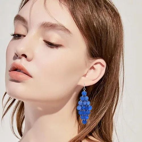 Miniatura 2 de Aretes colgantes en capas con cuentas de disco hechos a mano, multicolor, naranja, rojo, azul, para mujer