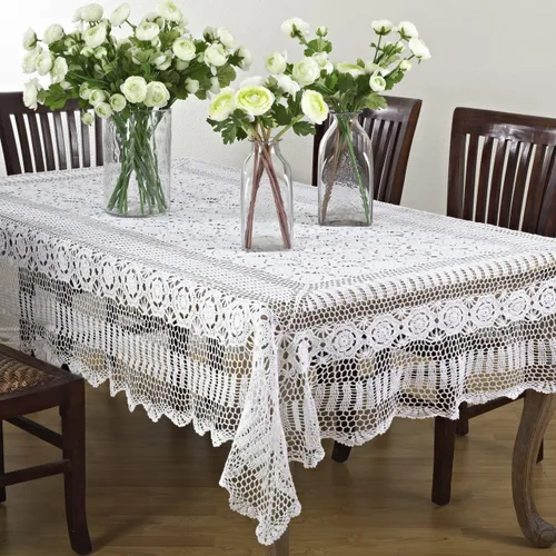 Miniatura 10 de Fennco Styles Cluny Collection Mantel de algodón con encaje de ganchillo hecho a mano, cuadrado de 30 pulgadas, mantel color crudo para bodas