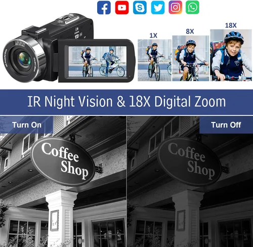 Miniatura 3 de Ultra 4K 80MP Camcorder Video Camera Vlogging Camera for YouTube IR Night Vision Camera 18X Digital Zoom 3.0 IPS Screen Video Recorder with 32GB SD