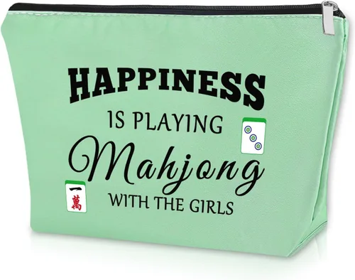 Miniatura 14 de Sazuwu Mahjong - Bolsa de maquillaje negra para regalo con temática de Mahjong, regalo para amantes de Mahjong, bolsa de cosméticos, regalos